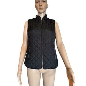 Womens Black Puffer Vest Size S Small Outer Front Pockets Zip